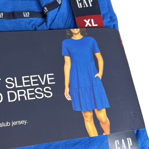 GAP Short Sleeve Tiered Lightweight Cotton Jersey T-Shirt Mini Dress XL Blue - Picture 3 of 5